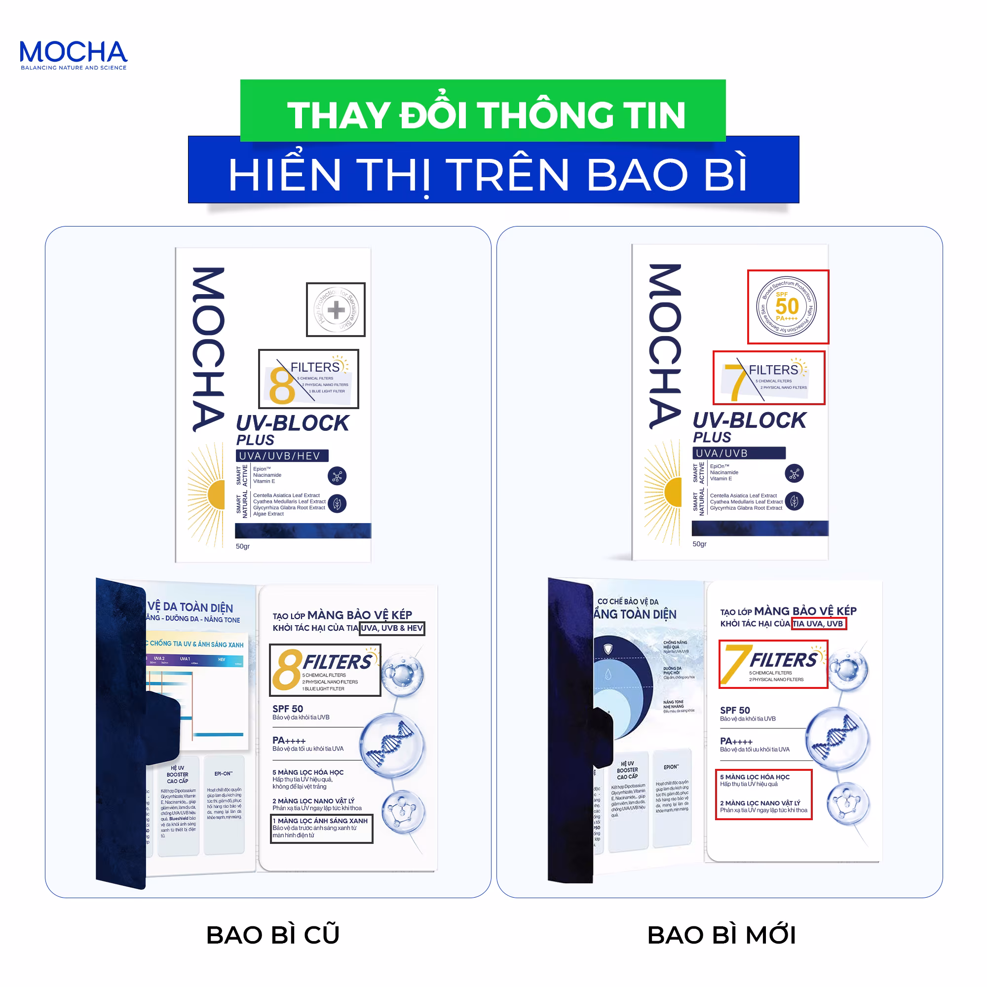 Thông Báo Thay Đổi Bao Bì Kem Chống Nắng Mocha UV-Block Plus