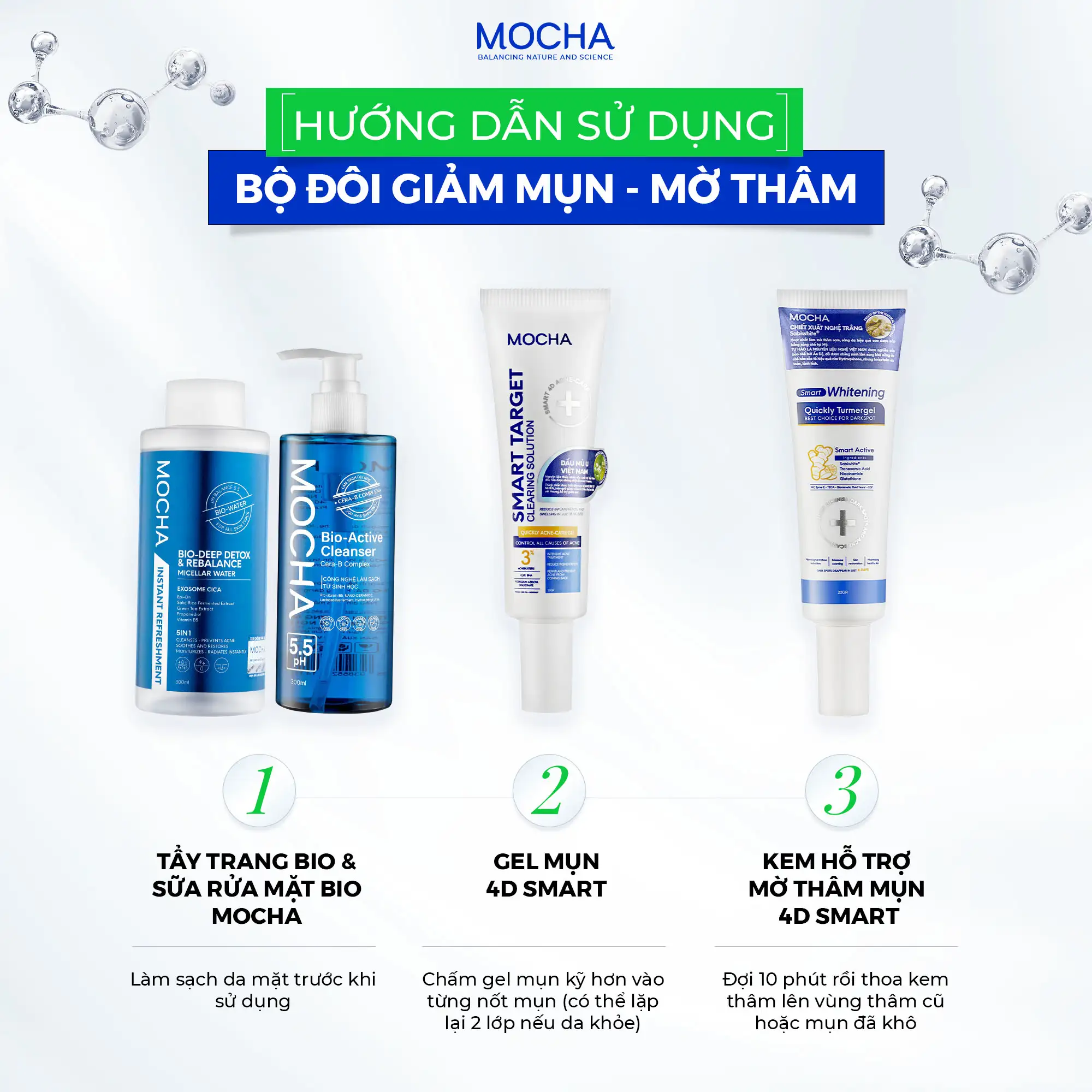 Combo Mụn Thâm Mocha – Các Bước Chăm Sóc Da Dầu Mụn Hiệu Quả