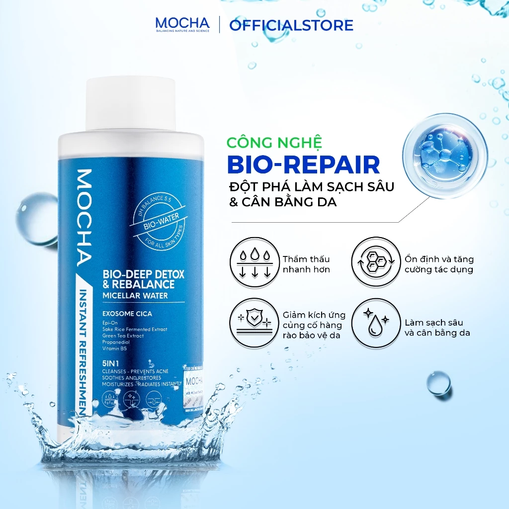 EXOSOME CICA: Công nghệ phục hồi gốc trong Nước tẩy trang Mocha  