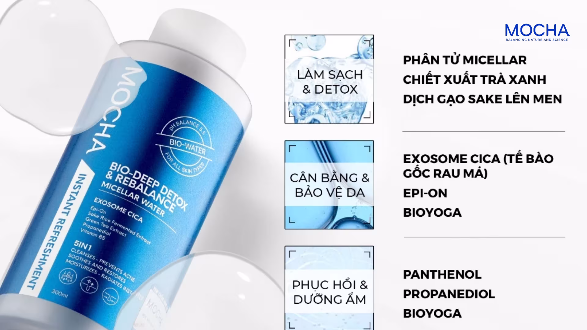 Nước tẩy trang dịu nhẹ Mocha: 3 công dụng làm sạch sâu và dịu nhẹ cho da